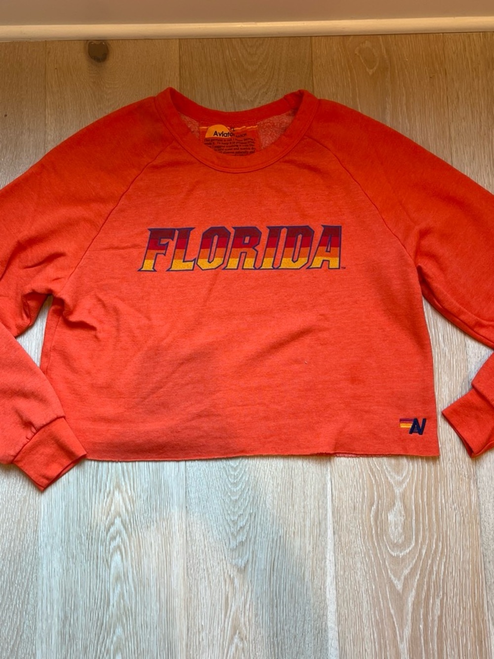 Aviator Nation Orange 'FLORIDA' Cropped Crewneck